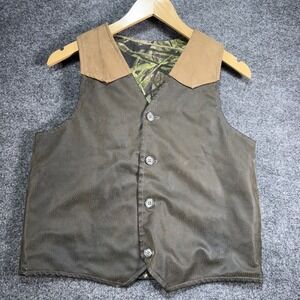 Mossy Oak Obsession Reversable Motorcycle Vest Men's Small Camo Leather Vintage‎